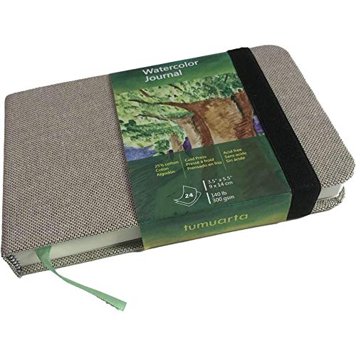 tumuarta Watercolor Journal, 140 LB, 300 GSM, Cotton Paper, Cold Press | 3.5x5.5”, 24 Sheets, 48 Pages, Watercolor Paper Sketchbooks For Use As Travel Notebook and Mixed Media Pad On The Go - color: Gray