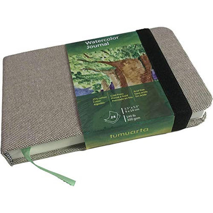 tumuarta Watercolor Journal, 140 LB, 300 GSM, Cotton Paper, Cold Press | 3.5x5.5”, 24 Sheets, 48 Pages, Watercolor Paper Sketchbooks For Use As Travel Notebook and Mixed Media Pad On The Go - color: Gray