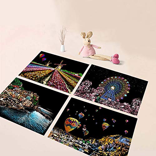 4-Sheet Rainbow Scratch Art with Tools for Adults & Teens, A4 Scenic Design - color: Europe