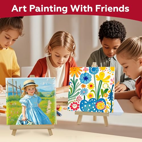 Stretched Canvas for Painting,24Pack 4X4 Inch Mini Stretched White Blank Canvas, 2/5In Profile Small Square Stretched Canvases,Canvas for Painting for Chilren,Birthday,Party,Teaching Class.