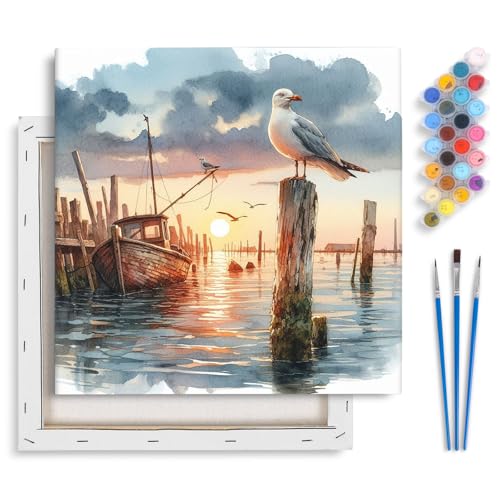 Seagull Framed Paint by Numbers Kit for Adults Beginner & Kids Ages 8-12 - color: YOP-F-1203, size: 10x10 Inch