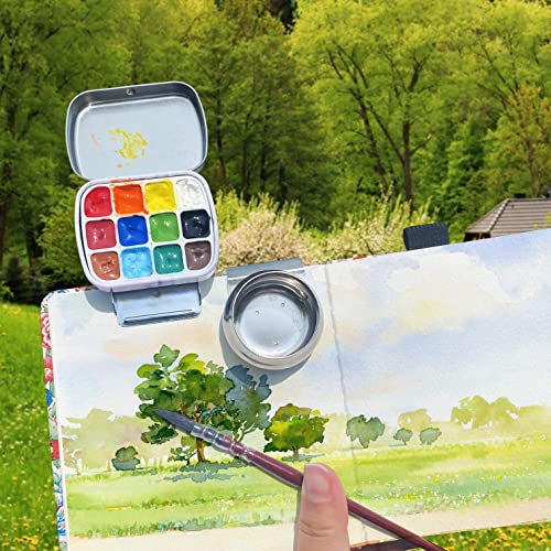 Portable Travel Watercolor Palette, Mini Metal Tin Box,12-Well Empty Tins - color: Outdoor Painting Set-lying Cat