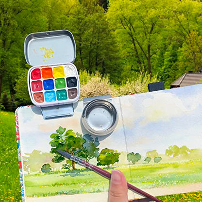 Portable Travel Watercolor Palette, Mini Metal Tin Box,12-Well Empty Tins - color: Outdoor Painting Set-lying Cat
