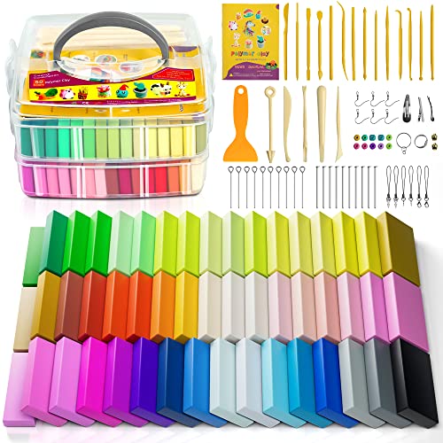 Aestd-ST Polymer Clay 52 Colors, Oven Bake Modeling Clay for Kids & Artists | 20 Sculpting Tools, Accessories, Easy to Shape, Non-Sticky, Colorful, Portable Storage Box, DIY Starter Kit for Kids & Adults - color: 52 Colors