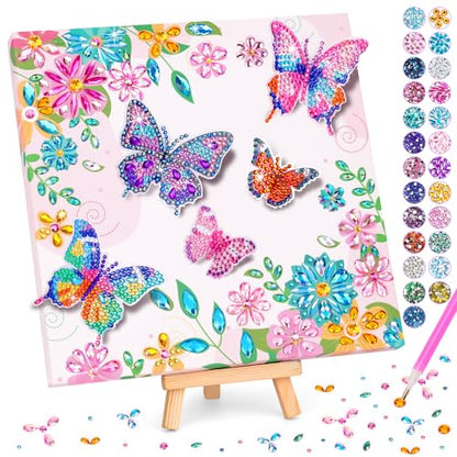 Arts and Crafts for Kid Age 8-12, Diamond Art Butterfly Girl Birthday Gift - style: Pink