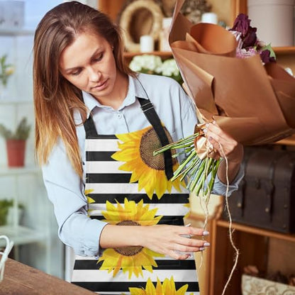 Britimes Apron with Pockets, 32x28 inch, for Women Men, Black White Flower - color: Sunflower