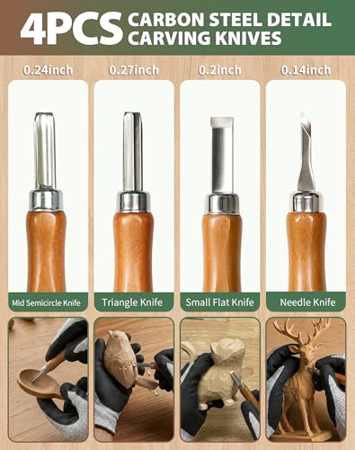 T98 28Pcs Wood Carving Kit, 8 Carving Knives Templates Leather Bag Gift