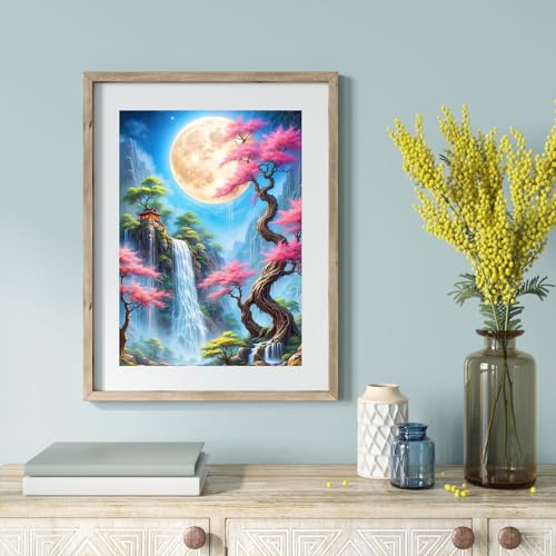Landscape Diamond Art Painting Kits for Adults, Moon Tree Full Drill Diamond Dots Paintings for Beginners, Round 5D Paint with Diamonds Pictures Gem Art Painting Kits DIY Crafts Kits 12x16inch - color: Moon Tree