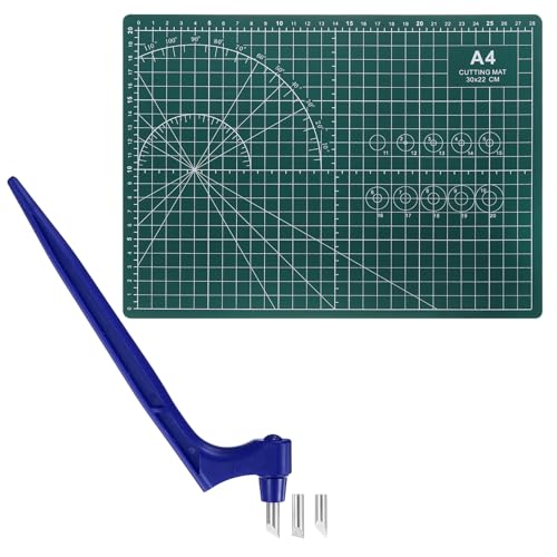 HARFINGTON Craft Cutting Tools 15/30/45 Degree Blades 360 Degree Rotating Blade Stainless Steel Cutter Pen Knife with Mat for DIY Crafts Stencils Scrapbooks, Blue - color: Blue