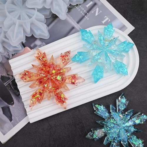 Christmas Resin Molds 8Pcs 3D Ice Crystal Snowflake Silicone Epoxy Resin Mold Soap Keychain Jewelry Casting Silicone Mold for Christmas Tree Home Hanging Ornament DIY Crafts Decoration Pendants - color: Snowflake Silicone Resin Mold