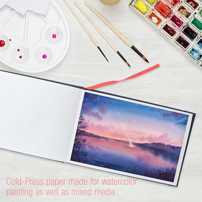 U.S. Art Supply 5.5" x 8.5" Watercolor Book (2 Pack, 76 Sheets Each) | 110lb (230 GSM) Linen-Bound Hardcover Artist Paper Pads - Acid-Free Cold-Pressed Watercolor Paper Pad Mixed Media - size: 5.5-x-8.5-inch