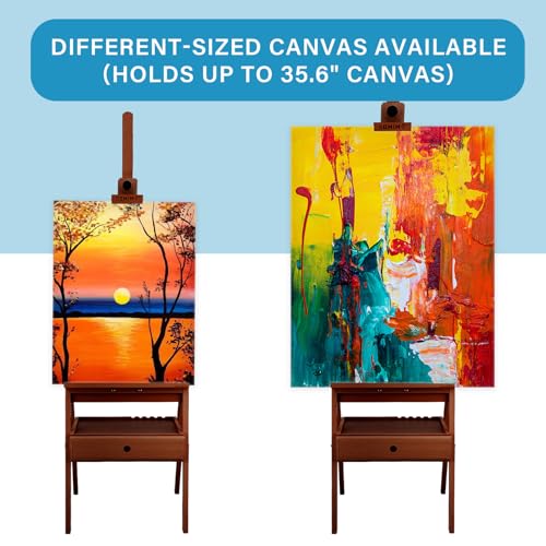 Large Beechwood H-Frame Studio Easel Stand with Storage Drawer, Walnut | Height Adjustable to 35Inches High, Suitable for Painting, Sketching and Displaying - style: Basic Walnut