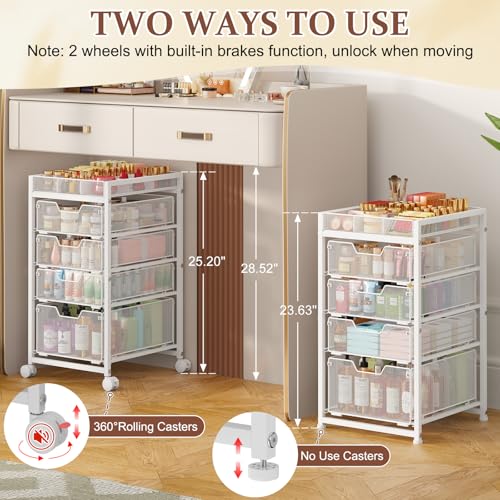 5-Tier Rolling Makeup Cart Organizer with 4 Drawers, Cosmetics Display with Dividers, Floor Skincare Storage with Wheels, Versatile Vanity Organizer for Nail Polish Perfume Brush Hair Tool, White - color: White, size: 5 Tier with 4 Drawers