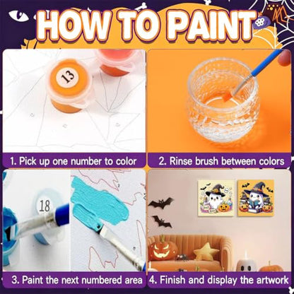 Gemozaic 2 Pack Halloween Paint by Numbers Kit for Kids with Frame, 8x8 in | Halloween Paint by Numbers for Kids Ages 8-12, Cute Kids Painting by Numbers for Boys, Girls Gift, DIY Easy Acrylic Painting - color: BKH2631+BKH2632