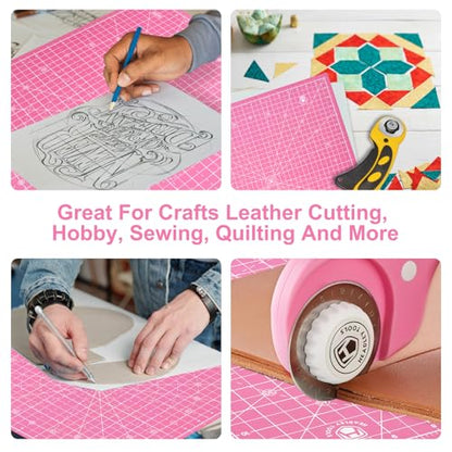 17"x17" Rotating Cutting Mat, Self Healing Mat with 360-Degree Rotation & Anti-Slip Base, Sewing Board Cutting Mat Perfect for Fabric Quilting Leather Hobby Project, Pink - color: Pink, size: 17"L x 17"W