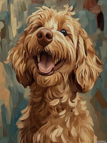CYLVYLL Stamped Cross Stitch Kits, Goldendoodle Dog Embroidery Starter Kit for Adult Beginners, Cute Dog Cross Stitch Kits for Adults 12x16 inch