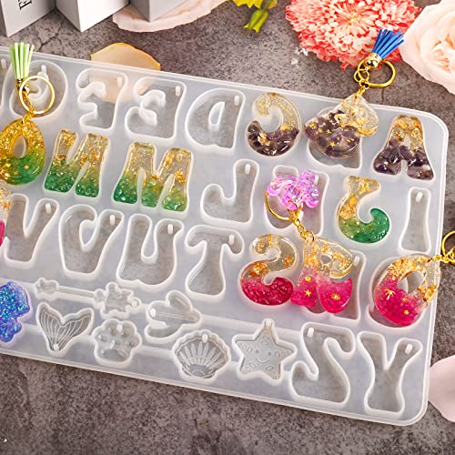 Alphabet Resin Mold, Reversed Alphabet Silicone Molds with Holes for Epoxy, Letter Molds for Resin DIY Keychain Jewelry Pendant - color: Alone Alphabet Mold