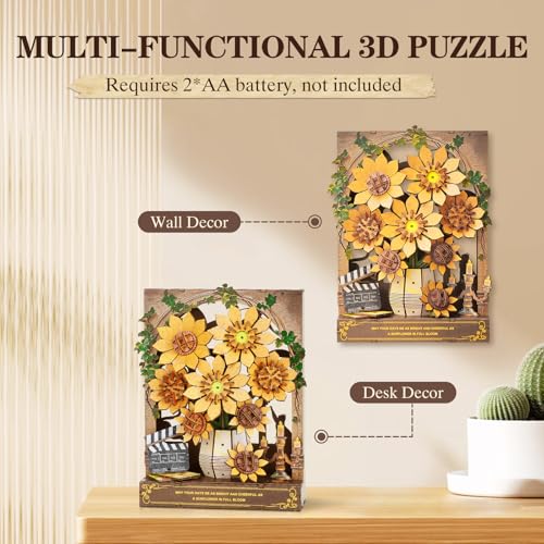 3D Puzzles for Adults Sunflower Bloom Wooden Bloom Craft with LED Light - color: Sunflower
