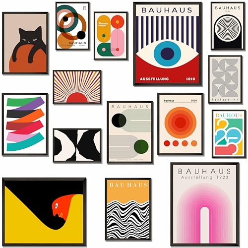 MAZUKO 15 Pcs Unframed Bauhaus Mid Century Art - Modern Boho Decor - color: Boho Eclectic 1