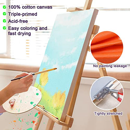 Inburit 16 PCS Multi Size Stretched Blank Canvas for Acrylic & Oil Painting | 16 Pack Blank Primed Cotton Canvas for Acrylic & Oil Paint, 5x7, 8x10, 9x12, 11x14 inches - size: 16PCS+(4sizex4)