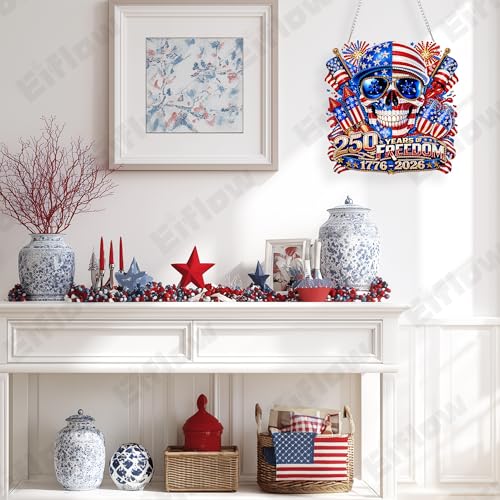 Eiflow 250th Anniversary Acrylic Diamond Art Hanging Kit for Adults, DIY Diamonds Painting Door Hanger Board Kit, Special Crystal Diamond Art Painting Pendant Ornament (4th of July) - color: 250Years