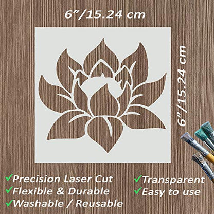 DLY LIFESTYLE Lotus Stencil for Painting on Wood, Canvas, Paper, Fabric, Walls and Furniture - Lotus Flower Stencil - 6x6 Inches - Reusable DIY Art and Craft Stencils - Floral Stencil - color: Lotus 6"x6"