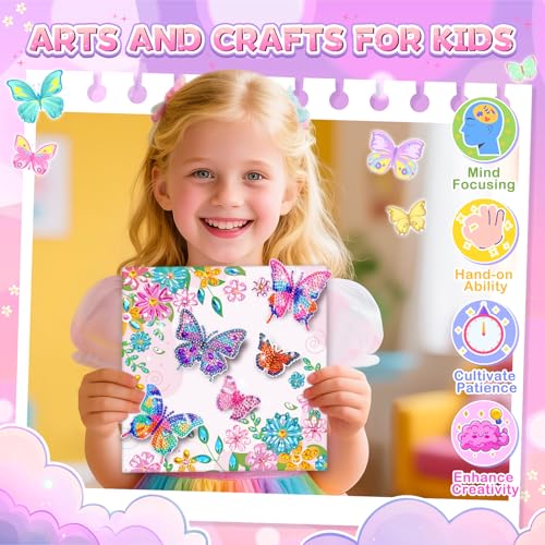 Arts and Crafts for Kid Age 8-12, Diamond Art Butterfly Girl Birthday Gift - style: Pink