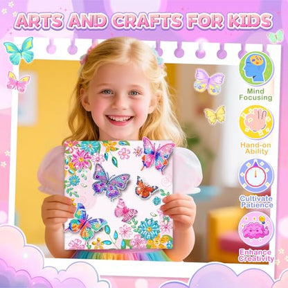 Arts and Crafts for Kid Age 8-12, Diamond Art Butterfly Girl Birthday Gift - style: Pink