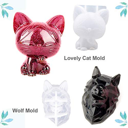 EuTengHao 20Pcs 3D Animal Resin Molds Tools Set Includes 8 Resin Casting Molds Large Clear Epoxy Silicone Molds 2 Measurement Cup 10 Wood Sticks for Resin Craft DIY