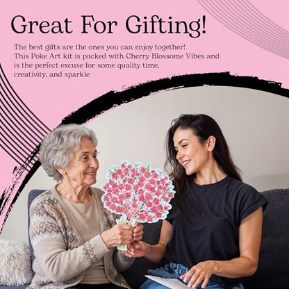 Unwynd Poke Art Cherry Blossom Flower Bouquet Kit for Adults, Women & Teens | Hobby activity, brain puzzles, adult, 12 illustration sheets, 12 pages of stickers, 12 colour pages Rubbing Plates & Supplies - style: Cherry Blossom