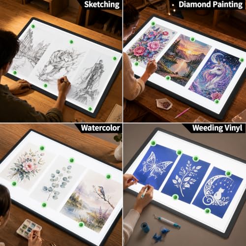 LEACUBER Rechargeable A2 Light Board 25.2''x18.4'', Large Magnetic Tracing Light Box with Side Buttons, Diamond Art Light Pad for Diamond Painting, LED Light Table for Sketching, Weeding Vinyl Black - size: A2