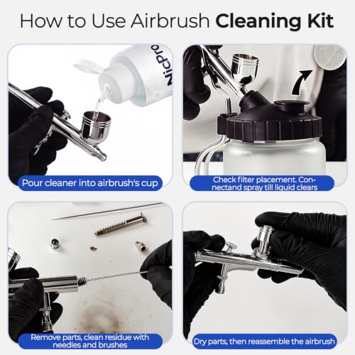 Nicpro Airbrush Cleaning Kit, 8 x 4 fl oz Airbrush Cleaner | with Glass Cleaning Pot, Easily Cleans Water-Based & Acrylic Paints for Airbrushes and Artistic Tools - size: 32 fl oz