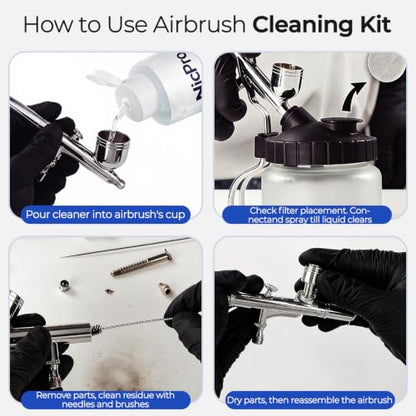 Nicpro Airbrush Cleaning Kit, 8 x 4 fl oz Airbrush Cleaner | with Glass Cleaning Pot, Easily Cleans Water-Based & Acrylic Paints for Airbrushes and Artistic Tools - size: 32 fl oz