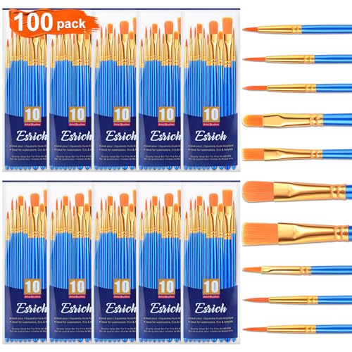 ESRICH 100PCS Paint Brushes, Paint Brush for Acrylic Painting | Artist Paintbrushes for Oil Watercolor, Body Face Rock Canvas, Small Paint Brushes for Kids - color: Blue, size: 100