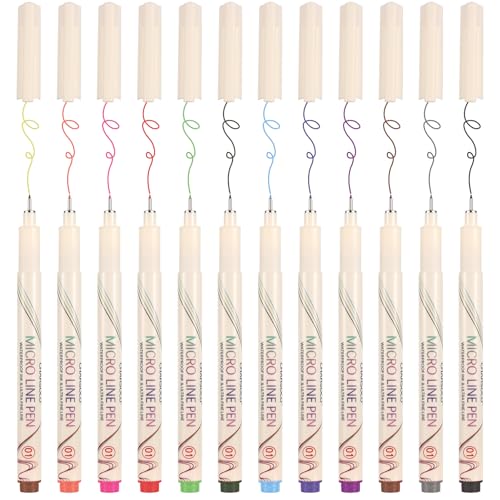 01 Micro Fine Point Pen Set - 12 Waterproof Archival Ink Colors, 0.25mm Fineliner Pens for Art Illustrations, Sketching, Anime, Manga, Technical Drawings & Scrapbooking-fan - color: 12 Colors-W