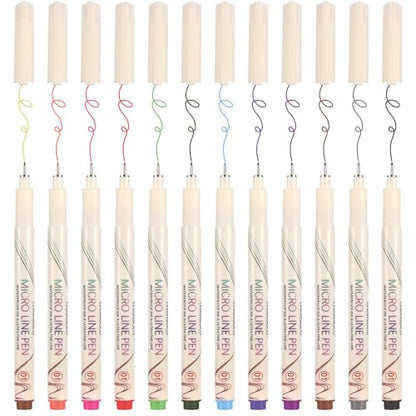 01 Micro Fine Point Pen Set - 12 Waterproof Archival Ink Colors, 0.25mm Fineliner Pens for Art Illustrations, Sketching, Anime, Manga, Technical Drawings & Scrapbooking-fan - color: 12 Colors-W