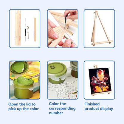 4 Pack Cartoon Paint by Numbers for Kids with Framed Canvas - Wooden Easel - color: BKH1250+BKH1251+BKH1252+BKH1253