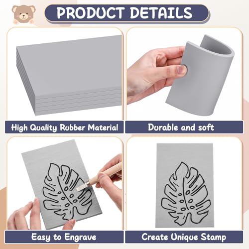 Frienda 30 Pcs 4" x 6" Rubber Linoleum Block for Printmaking,Grey - color: Grey