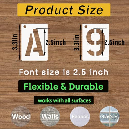 2.5 Inch Letter and Number Stencils, 68 Pcs Reusable Plastic Alphabet Spray Paint Stencils for Painting on Wood, Wall, Fabric, Rock, Signage, Door Porch, DIY Art Projects - size: 2.5 Inch