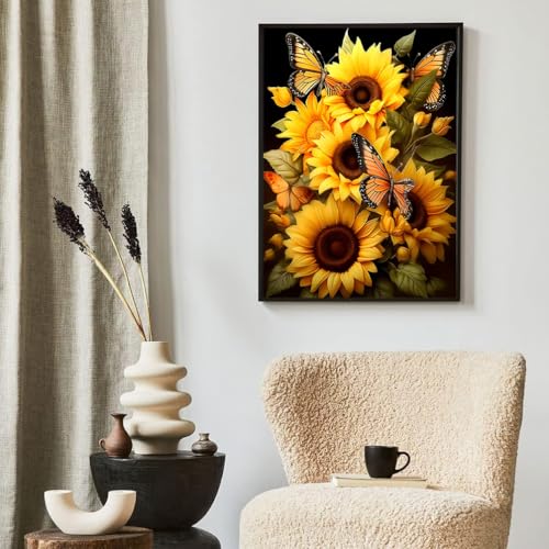 Sunflower Diamond Painting Kits for Adults, 12x16 Inch DIY Paint by Numbers for Adults Beginner, DIY Full Drill Diamond Dots Paintings Picture Arts Craft for Home Wall Art Decor (Yellow Butterfly) - color: 07-Yellow Butterfly