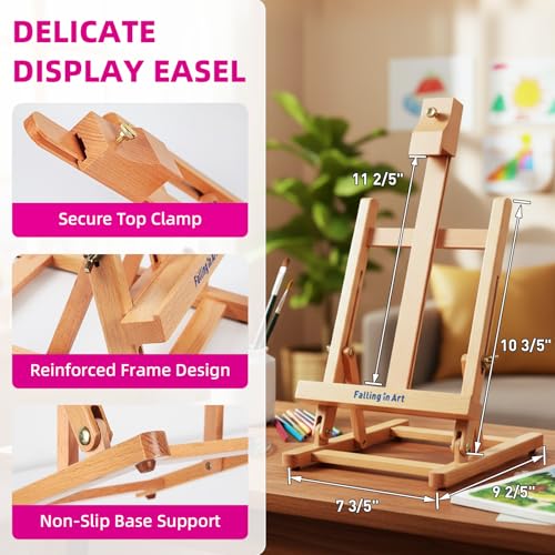 Kids Tabletop Easel Set, Portable Art Easel Painting Kits | 52 Pcs Wooden Easel for Painting Canvases, Including 12 Colors Acrylic Paints, 10 Paintbrushes and 4 Canvas Panels, Pink - color: Pink