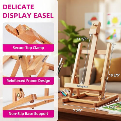 Kids Tabletop Easel Set, Portable Art Easel Painting Kits | 52 Pcs Wooden Easel for Painting Canvases, Including 12 Colors Acrylic Paints, 10 Paintbrushes and 4 Canvas Panels, Pink - color: Pink