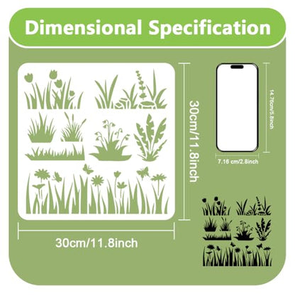 8 Styles Grass Flower Bushes Stencil for Painting, 11.8"x11.8"Reusable Plants Stencil Drawing Template, DIY Craft Paint Template for Wall Home Decor Wood Burning Card Journal Fabric | Flower Bushes Plants Drawing Template for Wall Home Decor, Wood Burning