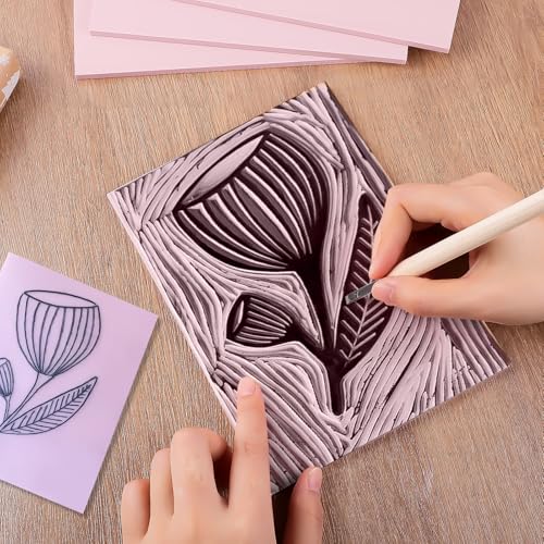 8 Pack Pale Pink Linoleum Blocks for Printmaking, 8 x 6 Inch | Soft Rubber, Easy To Carve, Works With Transfer Methods for Stamps, Cards, Prints, Beginners Or Pros - size: 8"x6"