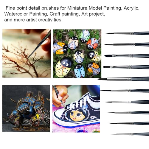Transon 10pcs Small Detail Miniature Model Painting Brush Set for Acrylic Watercolor Gouache Ink Tempera and Body Painting - size: 10 PCS