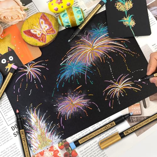 Betem Metallic Paint Markers, 18 Colors Acrylic Metallic Markers for Black Paper, 2mm Medium Tip Glitter Pens Scrapbooking Supplies, Teacher Appreciation Gift, Rock, Photo Albums, Card Making Kit - color: metallic18