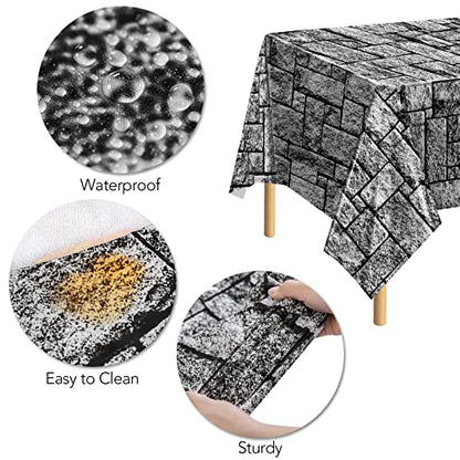 durony 2 Pieces Stone Wall Plastic Tablecloths Table Covers Waterproof Medieval Stone Brick Table Cover for Medieval Castle Knight Themed Party Table Decorations, 108 x 54 Inches - style: Stone Wall