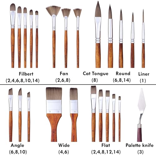 25PCS Paint Brush Set for Watercolor, Acrylic, Gouache and Oil Paint | tumuarta Artist Paint Brushes Kit, Synthetic Nylon Round & Flat Detail Brushes for Art Drawing Beginners & Artists