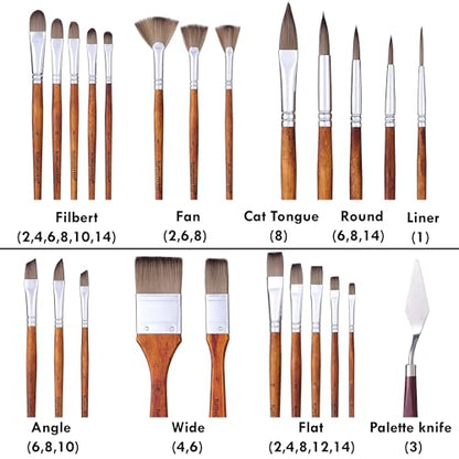 25PCS Paint Brush Set for Watercolor, Acrylic, Gouache and Oil Paint | tumuarta Artist Paint Brushes Kit, Synthetic Nylon Round & Flat Detail Brushes for Art Drawing Beginners & Artists