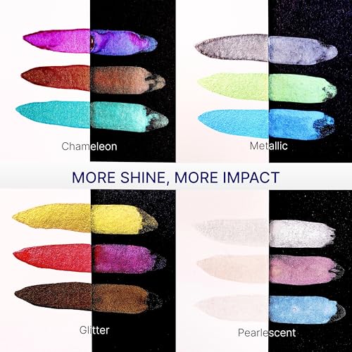 Metallic Watercolor 48 Colors|Tin Box & Waterbrush |Intense Pigments, Smooth Blend